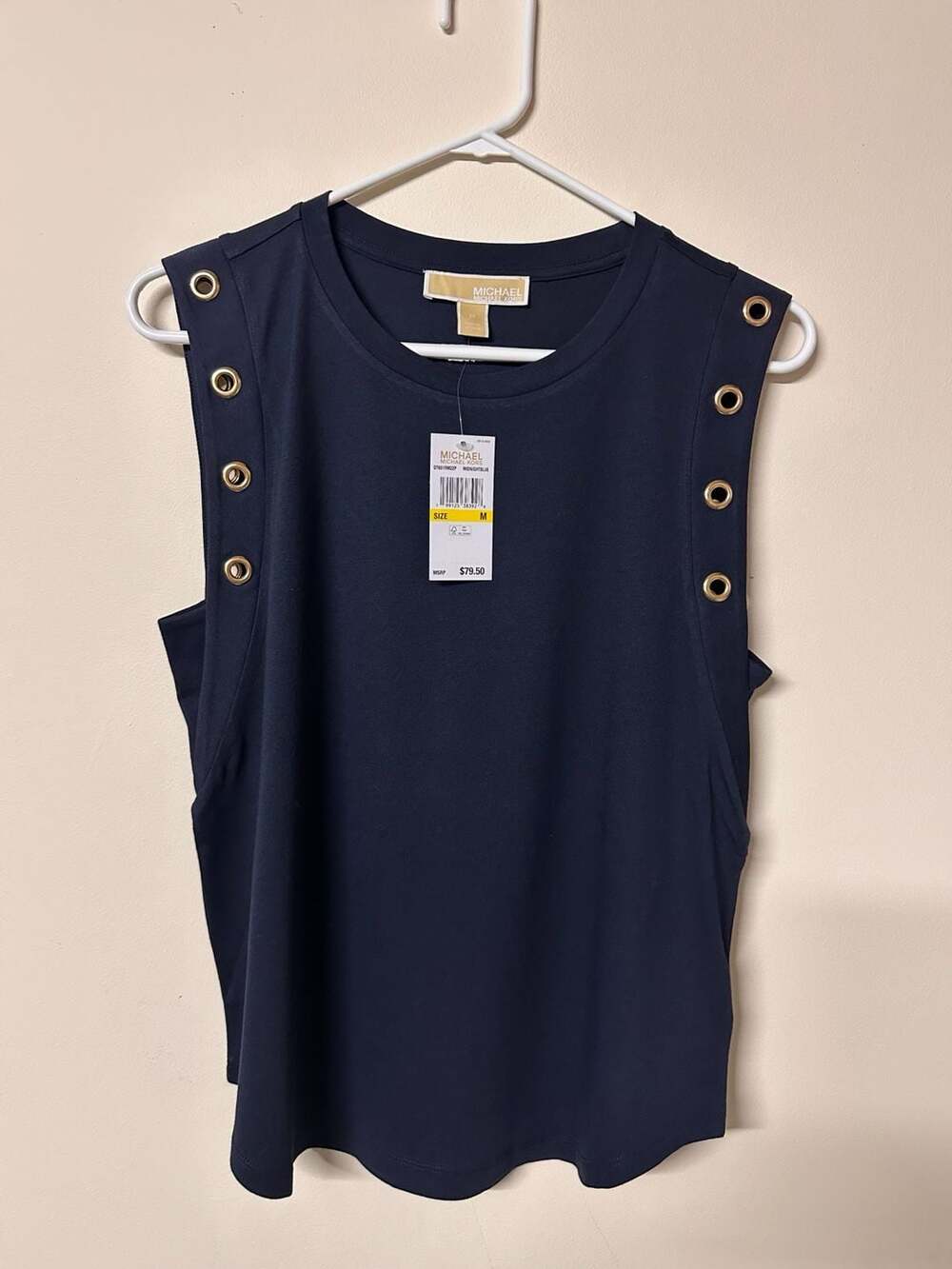 Michael Michael Kors Midnight Blue Grommet Shoulder Tank Top Size M NWT